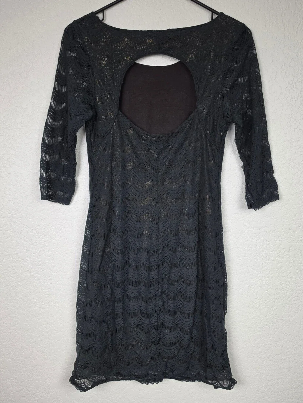 Vintage Free People Gold Forest Green Lace Small Mini Dress